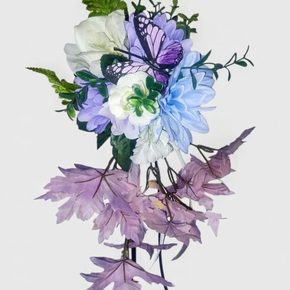 # 14 Floral Bridal Bouquet with Purple and White Accents - Picture 5 of 6